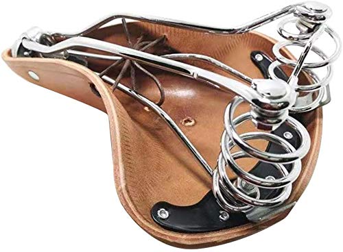 English Vintage Bicycle Saddle Touring City Saddle Comfortable Comfort Leather Bicycle Seat with Spring Rivets for Women Men (Brown)