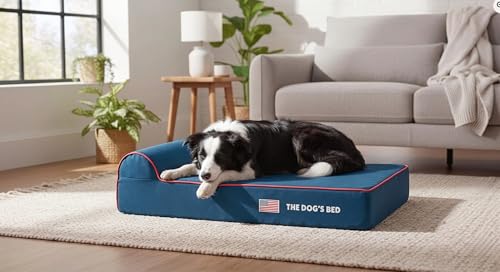 The Dog’s Bed Orthopedic Memory Foam Dog Bed with Headrest Large 6 (Blue with Red Trim US Flag / L (40"L x 25"W x 6"Th))