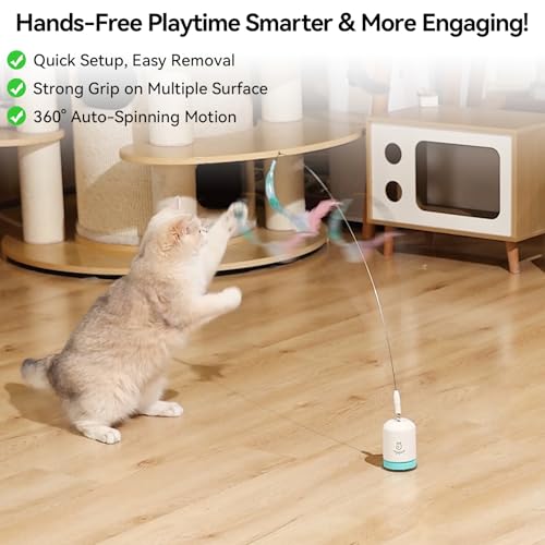 Interactive Automatic Cat Teaser Wand Toy with Strong Suction Cup (White)