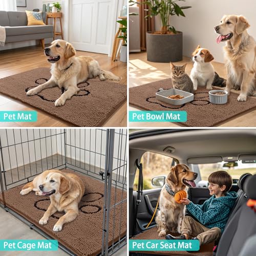 Dog Door Mat for Muddy Paws (47"X17" / Camel and Black)