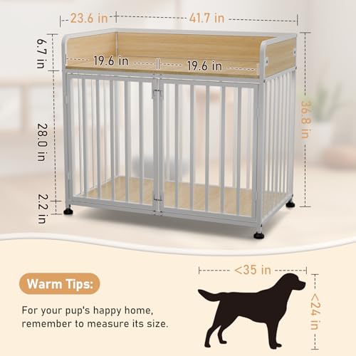 Furniture Style Dog Crate (Nature Wood & White)