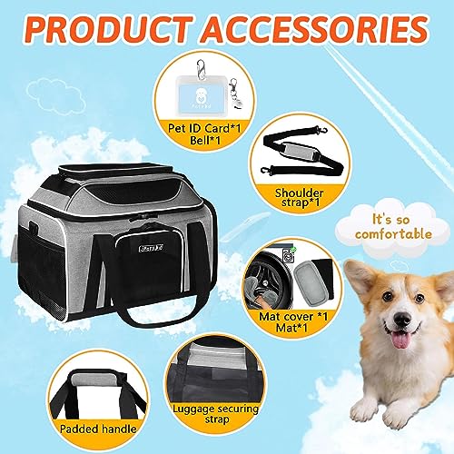 Top Expandable Small Pet Carrier 17"x12"x8.5" Airline Approved (17.0"L x 12.0"W x 8.5"H / Grey)