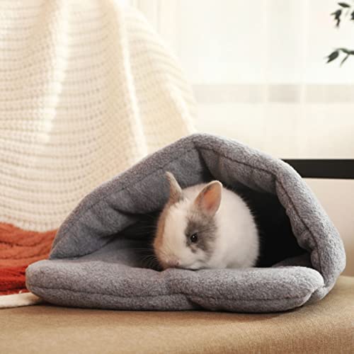 Rabbit Cave Sleeping Bed Guinea Pig Hideout Cozy House Pet Soft Warm Fleece Winter Slipper Cushion Small Animal Nest Cage for Ferrets Squirrel Hamster Chinchilla Rat Hedgehog Bunny (Light Gray)