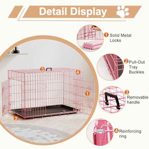 36" Foldable Metal Dog Crate (Pink)