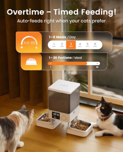 Automatic Cat Feeder for 2 Cats Pets (White)