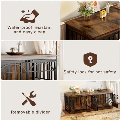 86" Double Dog Crate with Divider (Cognac Brown / 28.0"L x 86.0"W x 32.0"H)