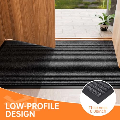 Indoor Outdoor Door Mat (Dark Grey Striped / 4' x 6' (Rectangular))
