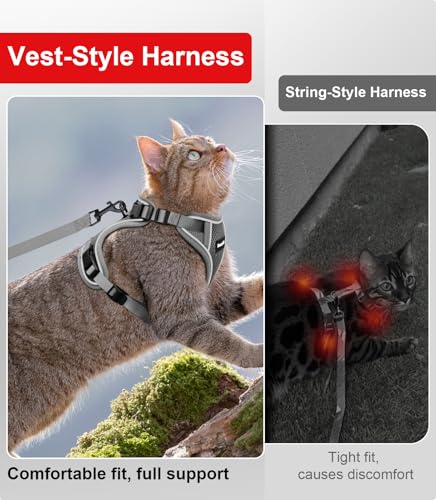 Cat Harness and Leash for Walking Escape Proof Soft Adjustable Cat Leash (Grey / XS (4-6lb))