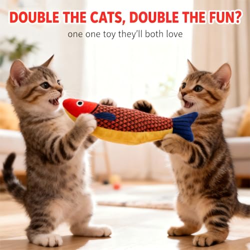 Interactive Catnip Fish Kicker Toy for Indoor Cats (Yellow)