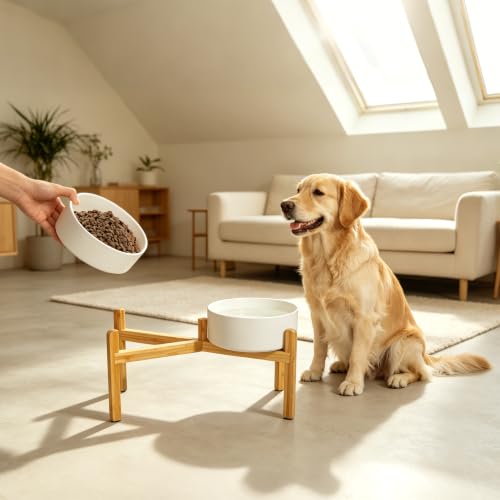Elevated Ceramic Dog Bowl Set (White / Large)
