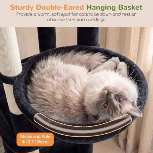 Sturdy Cat Tower for Indoor Cats 20lbs (Dark Grey / 76 inch)