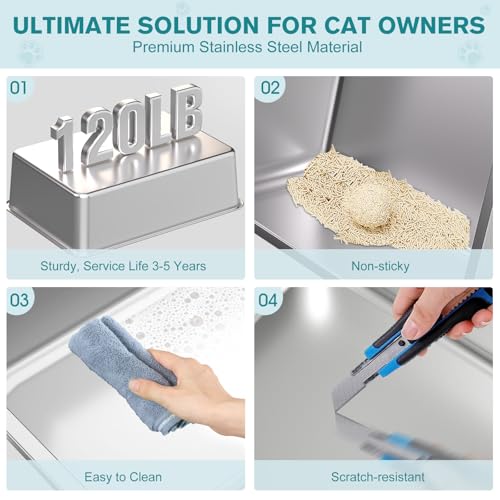2PACK Stainless Steel Cat Litter Box (2PK-Light Grey-M)