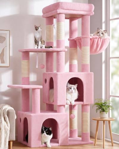 Heavy Duty Cat Trees for Big Cats Maine Coon (Pink / 61inch)