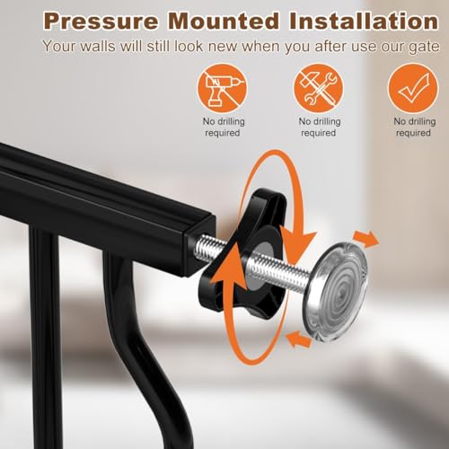 53.1 62.2" Extra Wide Baby Gate for Stairs No Drilling (Black / 53.1"-62.6")