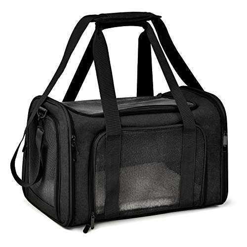 Large Soft Sided Cat and Pet Carrier for Cats and Puppies up to 25Lbs (20.0"L x 13.0"W x 13.0"H / Black)