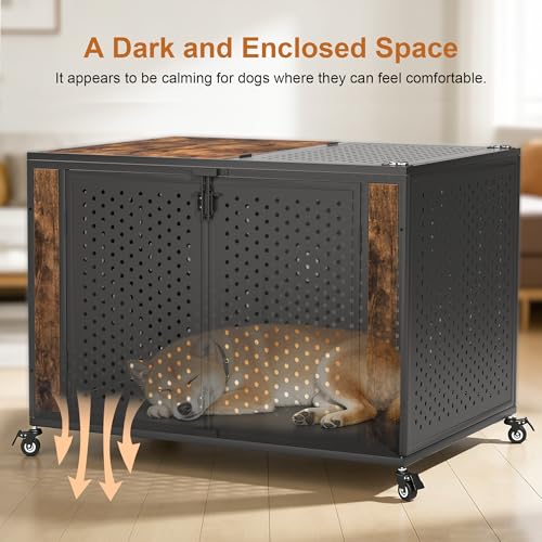 42" Heavy Duty Dog Crate Furniture for High Anxiety Dogs (Black and Brown / 42 inch)