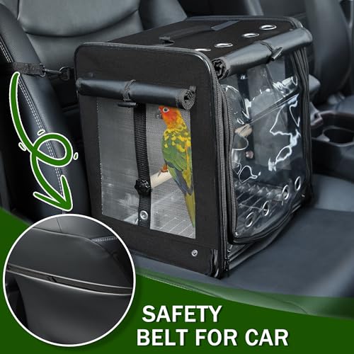 Bird Carrier with Seat Belt for Car Travel (13.5"L x 10.0"W x 15.5"H / Black)