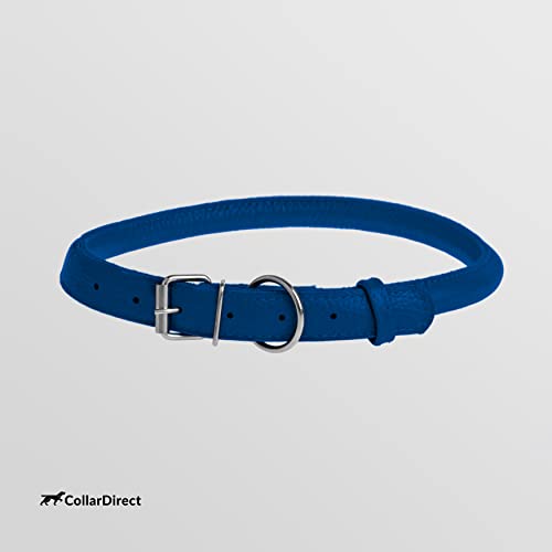 Tangle Free Rolled Leather Dog Collar (Deep Blue / L)