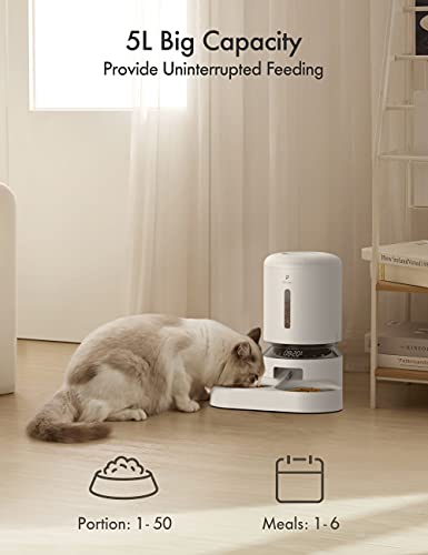 Automatic Cat Food Dispenser for 2 Pets 5L Auto Dog Feeder Dry Food Dispenser with Splitter & 2 Stainless Bowls (White / 5L (Basic))