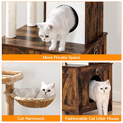 Cat Tree with Litter Box Enclosure for Indoor (Rustic Brown)