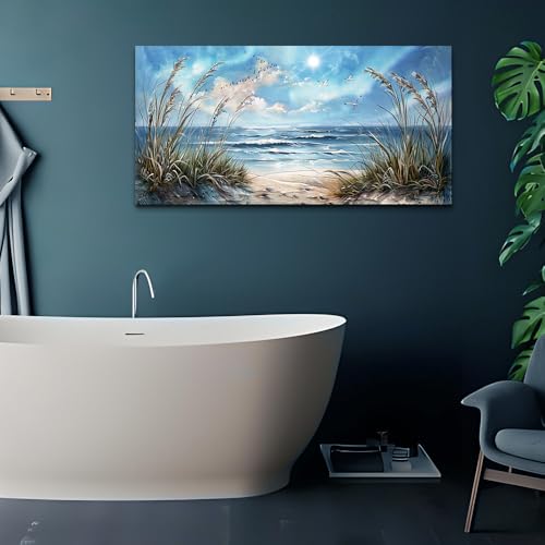 Wall Art For Living Room Wall Decor For Bedroom Bathroom Decoration Sunshine Ocean Scenery Painting Blue Sea Waves Wall Pictures Office Modern Canvas Prints Artwork Aesthetic Home Decor (40"L x 20"W / Blue Sea Sunshine Waves Pictures)