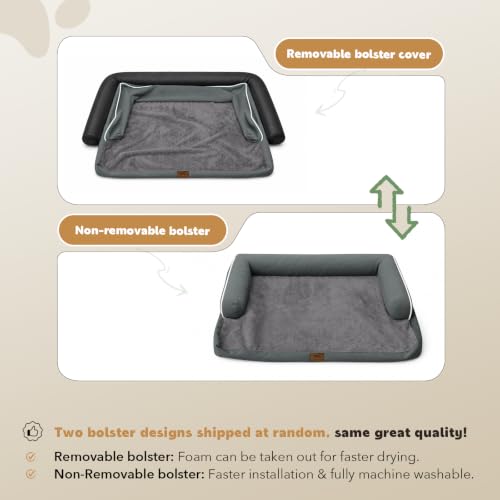 Orthopedic Washable Dog Bed with Bolster for Large Sized Dogs (38.0"L x 25.0"W x 6.5"Th / Dark Grey)