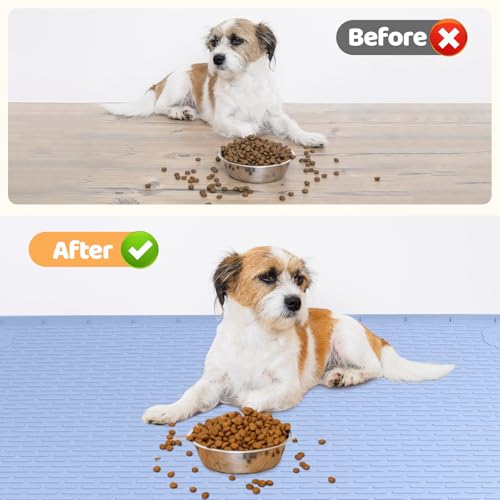 Dog Food Mat 34''x22'' Extra Large Dog Mat for Food and Water (34"L x 22"W / Blue)