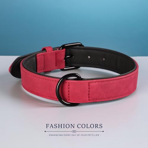 Soft PU Leather Dog Collar (XL: Neck 17-23", Width 1¼" / Red)