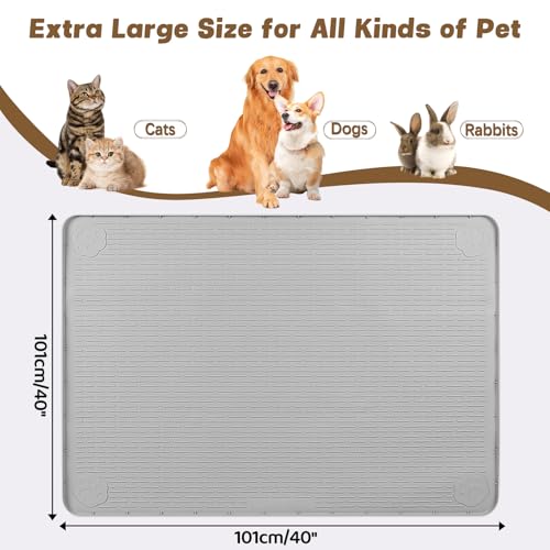 Cat Food Mat Extra Large Silicone Pet Bowl Mat 40''x40'' (Light Grey / 40"L x 40"W)