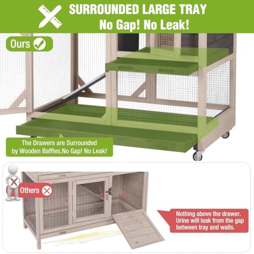 Rabbit Hutch Indoor 2 Story with 3 Doors (Beige & Dark Brown)