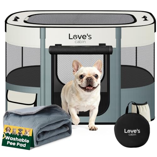 Dog Playpen Cat Puppy Pen (Gray green with Pad / Small)