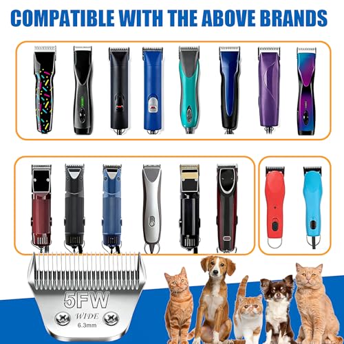 3Pack Wide Blade for Dog Grooming Clipper Blades for Andis (Silver/4FW+5FW+7FW-3PC)