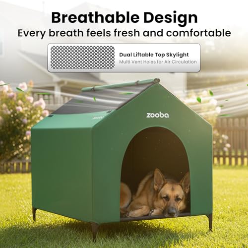 42" 2-in-1 Dog House for Medium Dogs, Elevted Dog House Outdoor/Indoor, Puppy Shelter Outside,Water Resistant 600D PVC and Durable 2x1 Textilene Raised Dog Bed(Green) (X-Large: 42inch)