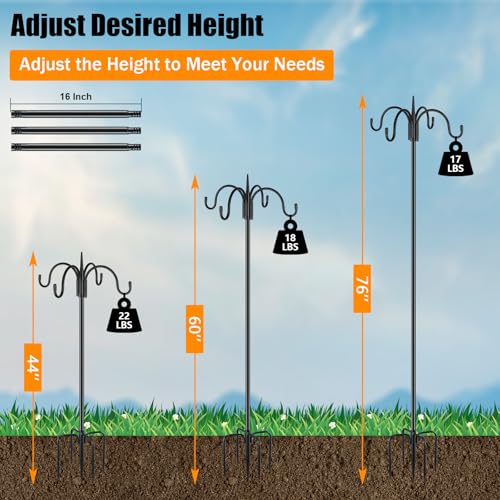 Heavy Duty Shepherds Hook 2 Pack 76" Four Hooks Adjustable (76 Inch)