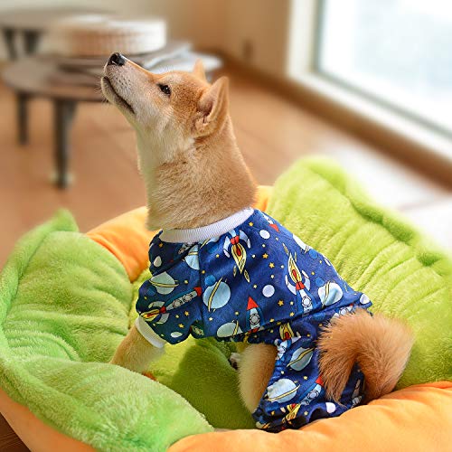 Small Dogs Outfit Soft Puppy Onesies Pjs Dog Pajamas Pet Coat Cat Apparel Comfy Doggie Jumpsuit Bodysuit for All Seasons (Rocket / X-Large)