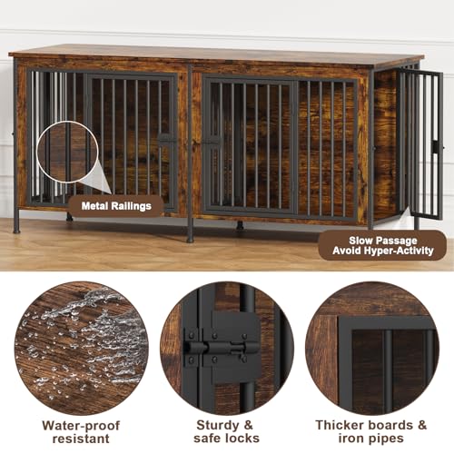 63" Dog Crate Furniture for 1 or 2 Dogs (Brown / 63.0"L x 23.6"W x 27.9"H)
