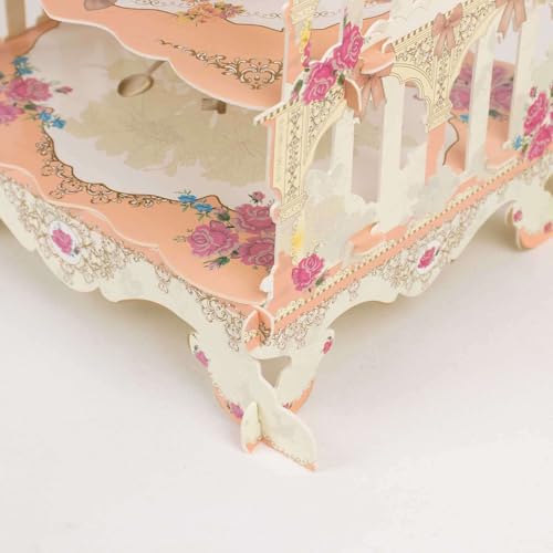 Efavormart 3 Tier White Peach Birdcage Cardboard Cupcake Stand with Floral Print (3-Tier 18" Bird Cage / White Peach)