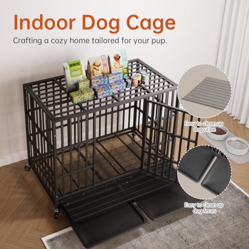 54 Inch Heavy Duty Dog Crate with Wheels for Large Dogs Black (54.0"L x 30.2"W x 42.4"H)