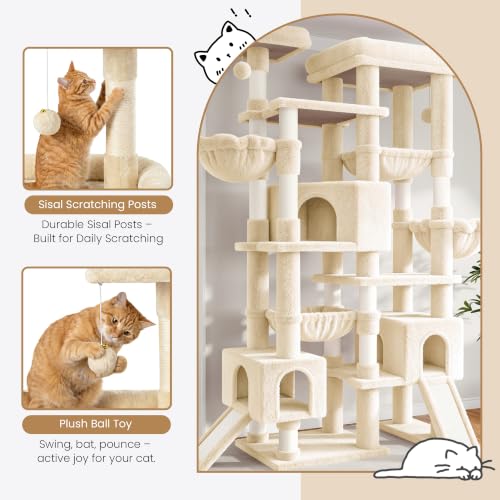 87 in Multi Level Tall Cat Tree Tower for Large Cats (Beige)