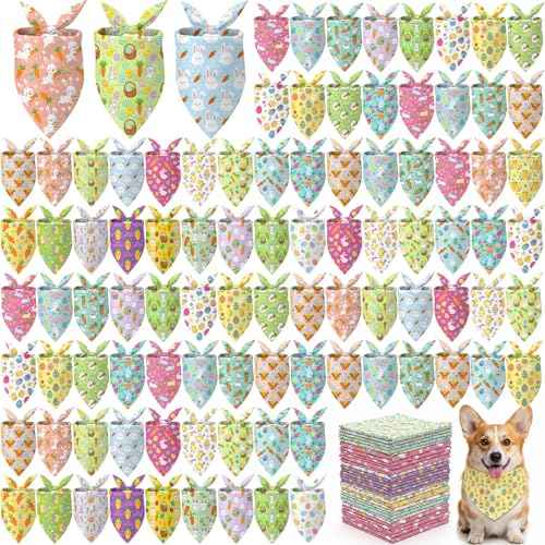 200 Pcs Easter Dog Bandanas Bulk Cute Bunny Egg Carrot Pattern (25.6 x 17.7 x 17.7 Inch / Easter)