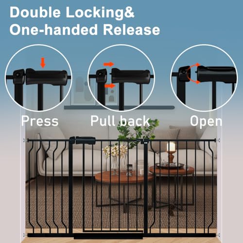 Narrow Baby Gate 24 to 29 Inch Wide Pet Gate Pressure Mounted No Drill Safety Gate Walk Through Metal Child Gate for Kids Stairs or Pets Indoor Black (24.02"-29.13"/61-74cm)