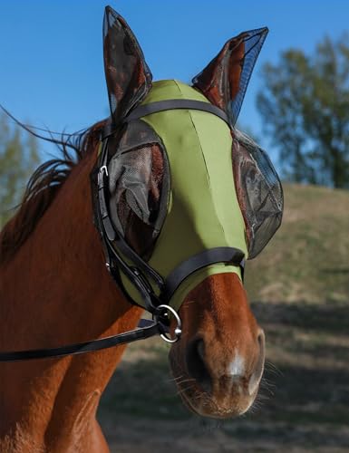 Horse Fly Mask with Ears (Olive Green / Medium)