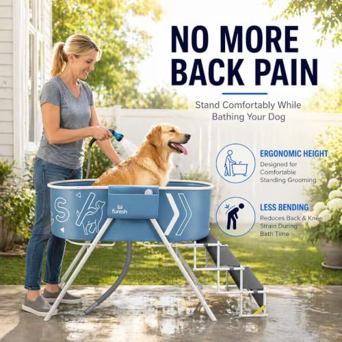 Foldable Dog Washing Station for Large Dogs with Stairs