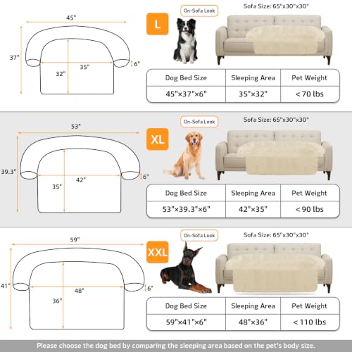 Calming Dog Bed Fluffy Plush Dog Mat for Furniture Protector with Removable Washable Cover for Large Medium Small Dogs and Cats (Beige / 53.0"L x 39.3"W x 6.0"Th)