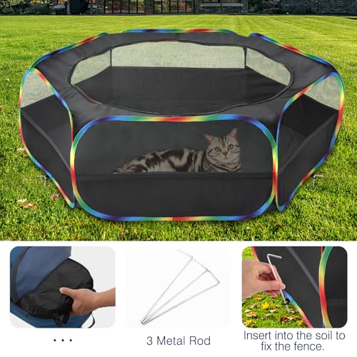 Small Animal Playpen with Zippered Cover (Black + Rainbow)