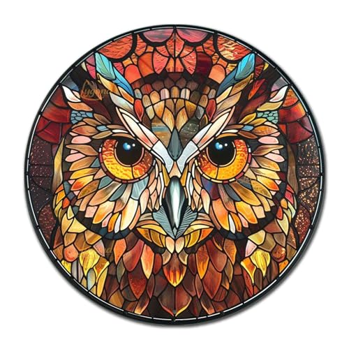 Metal Sign Tin Sign Circular Stained Glass Owl Metal Garden Signs for Garden 12×12 Inches (12×12 Inches / Owl-2)