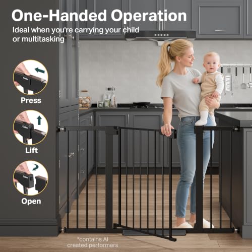 2-Pack 29.7-51.5 in Extra Wide Baby Gate for Stairs, Dog Gate Black (Black / 29.7-51.5"W x 30.5"H (2 Pack ))