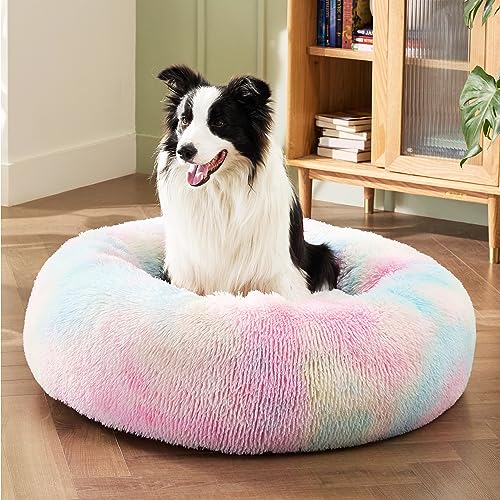 Calming Dog Beds Large Sized Dog Donut Washable Pet Bed (36"L x 36"W x 10"Th / Multi Color)