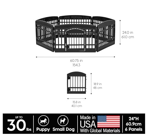 6 Panel Dog Playpen (6 Panel - 24" H / Black)