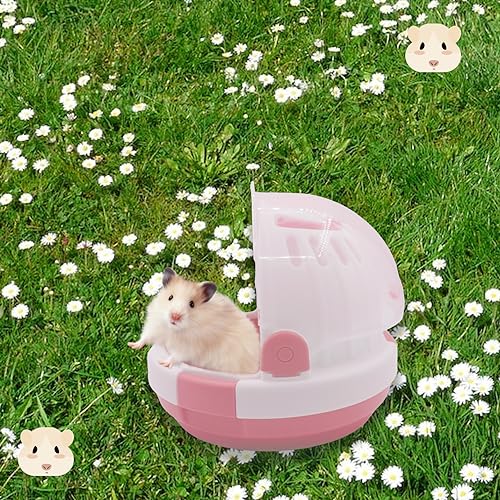 Hamster Carrier Cage Portable Cages Small Animals Carry Travel Case with Water Bottle Plastic Breathable Guinea Pig Outgoing Cage for Dwarf Hamster Ferret Chinchillas Hedgehog (【Pink】)